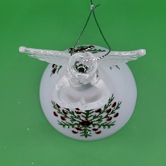 Glass Snowflake Angel Ornament Accented Frosted Glass Green Glitter Red Gems - Picture 7 of 7